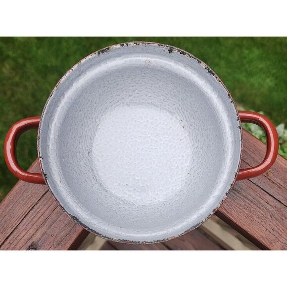 Vintage 1930s Kosmos Schutz-Marke Enamel Saucepan Pan with Cover Brown Gray - Picture 6 of 10